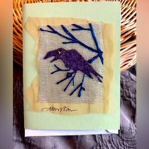 Hand painted crow greetings card